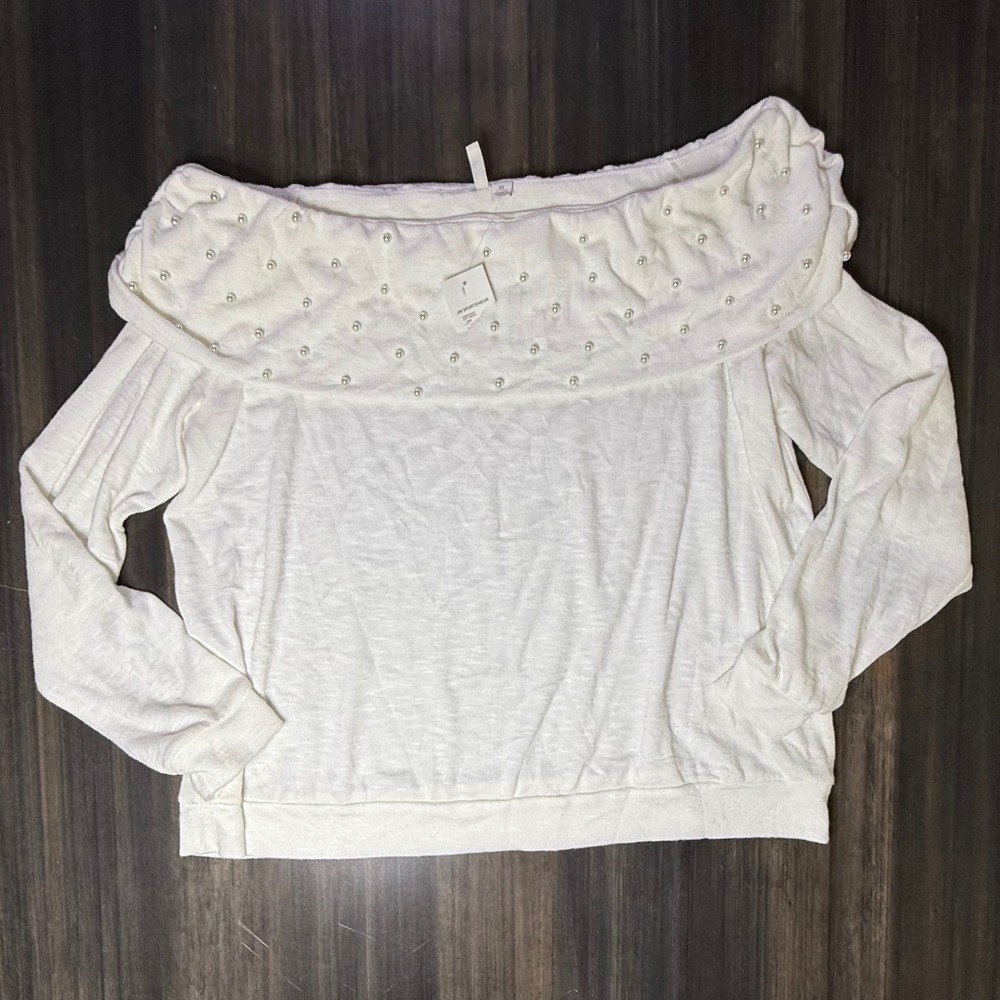 Cato XL Off Shoulder Pearl Embellished Top Long Sleeve White‎ Blouse